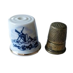 THIMBLES Vintage Painted Porcelain Metal Retro Homemaker Notions